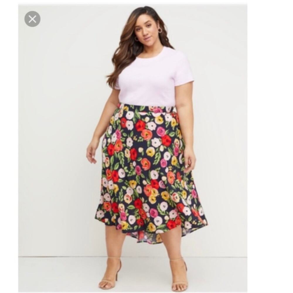 Lane Bryant Blue Floral Hi-Lo Midi Skirt Sz.26/28 NWT